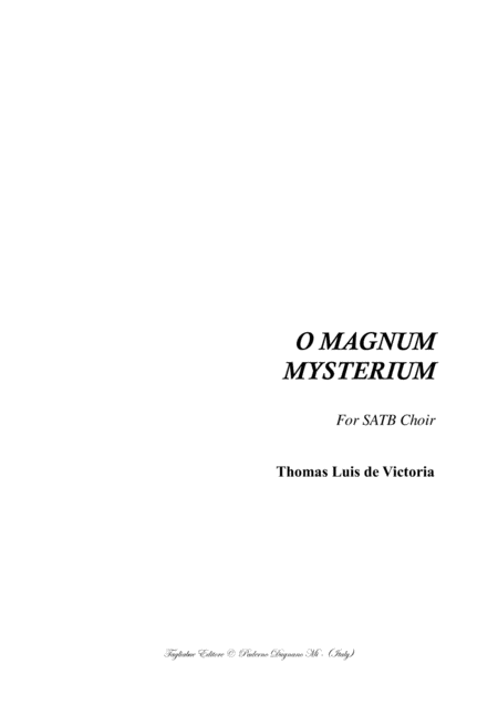 O Magnum Mysterium Tl Da Victoria Mottetto Per Coro Satb Sheet Music