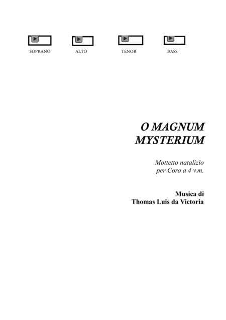 O Magnum Mysteriumt L De Victoria Mottetto For Satb Choir Pdf Files With Embedded Mp3 Files Of The Individual Parts Sheet Music