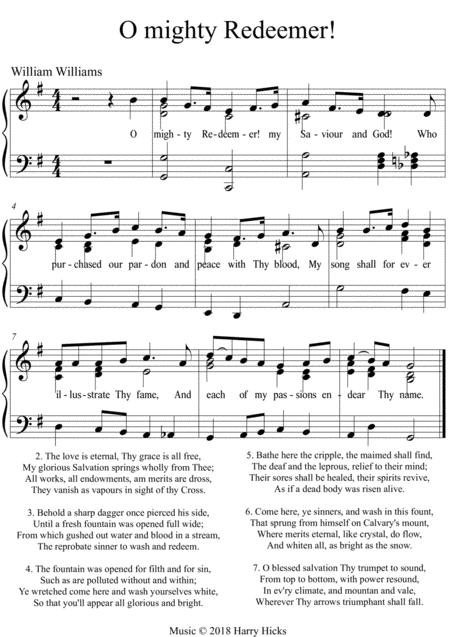 Free Sheet Music O Mighty Redeemer A New Tune To A Wonderful William Williams Hymn
