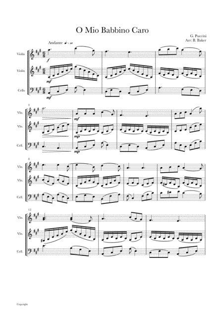 O Mio Babbino Caro For String Trio Sheet Music