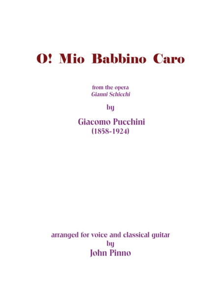 Free Sheet Music O Mio Babbino Caro For Voice And Classical Guitar
