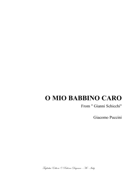 O Mio Babbino Caro G Puccini For Soprano And Piano Sheet Music