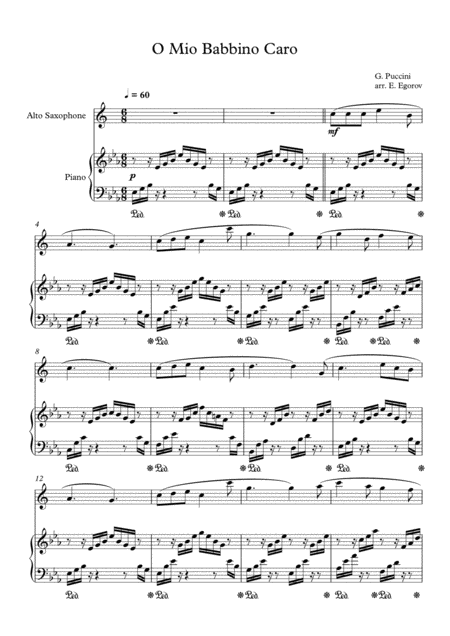 Free Sheet Music O Mio Babbino Caro Giacomo Puccini For Alto Saxophone Piano