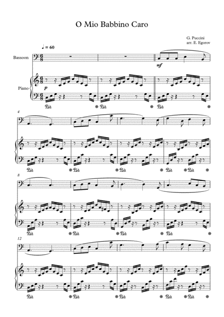 O Mio Babbino Caro Giacomo Puccini For Bassoon Piano Sheet Music