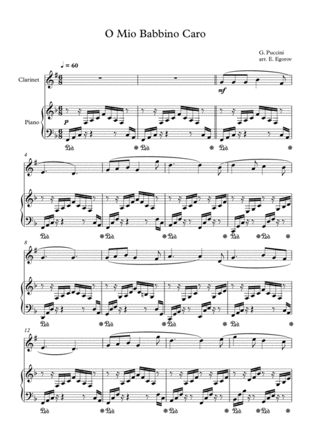 Free Sheet Music O Mio Babbino Caro Giacomo Puccini For Clarinet Piano