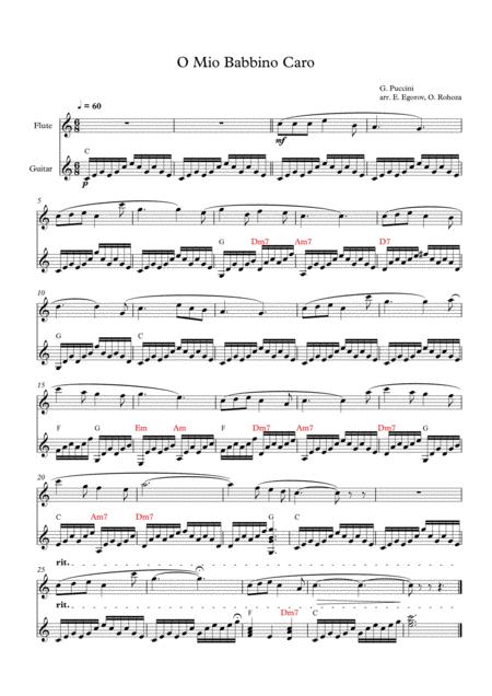 Free Sheet Music O Mio Babbino Caro Giacomo Puccini For Flute Guitar