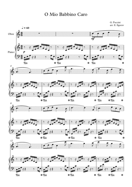 O Mio Babbino Caro Giacomo Puccini For Oboe Piano Sheet Music