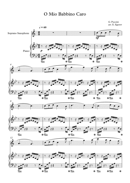 Free Sheet Music O Mio Babbino Caro Giacomo Puccini For Soprano Saxophone Piano