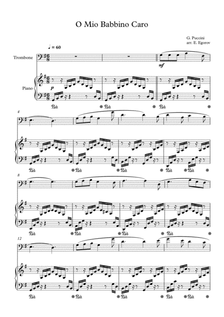 O Mio Babbino Caro Giacomo Puccini For Trombone Piano Sheet Music