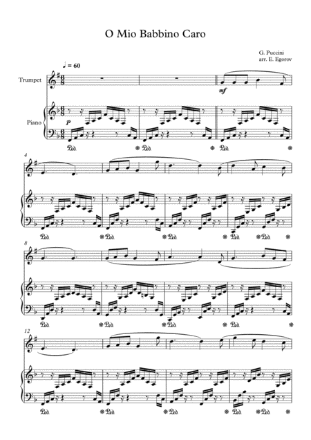 O Mio Babbino Caro Giacomo Puccini For Trumpet Piano Sheet Music