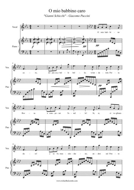 O Mio Babbino Caro Solo Soprano And Piano Sheet Music