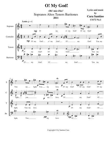 Free Sheet Music O My God Choir Satbr A Cappella