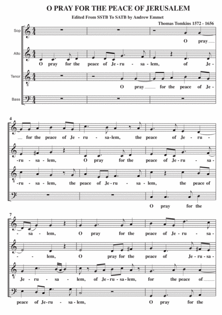 Free Sheet Music O Pray For The Peace Of Jerusalem A Cappella