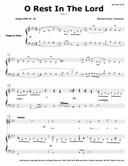 Free Sheet Music O Rest In The Lord Psalm 37