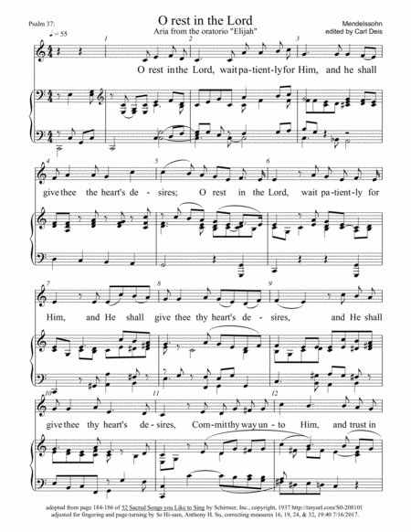 Free Sheet Music O Rest In The Lord