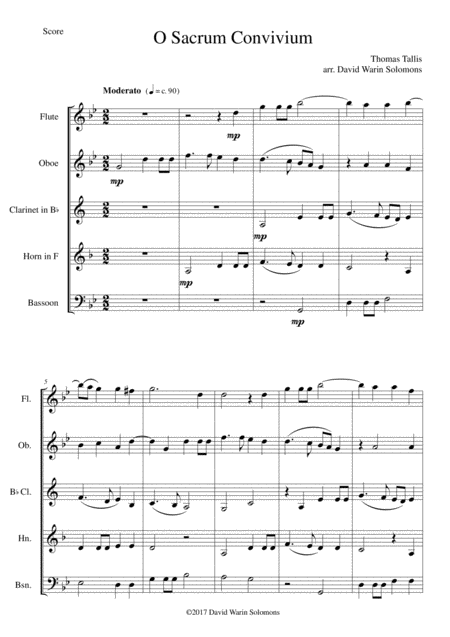 O Sacrum Convivium For Wind Quintet Sheet Music