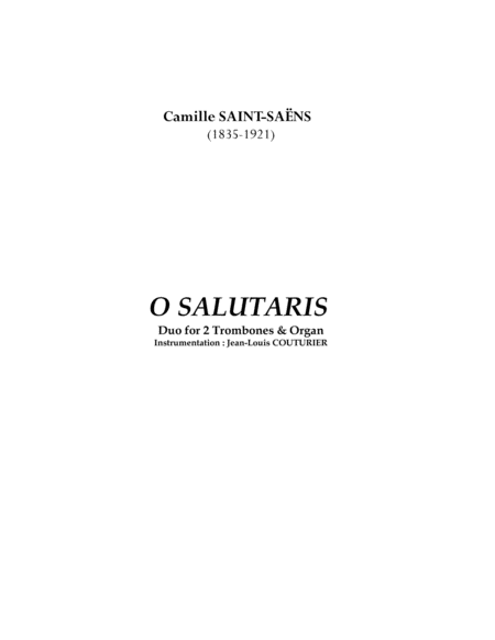 Free Sheet Music O Salutaris Duet For Trombones And Organ