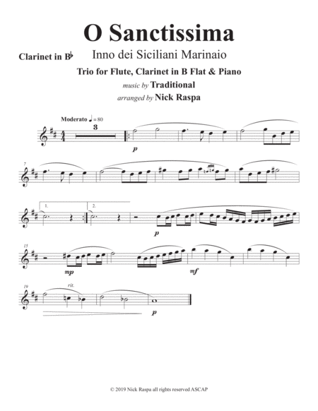 Free Sheet Music O Sanctissima Flute Clarinet Piano B Flat Clarinet Part