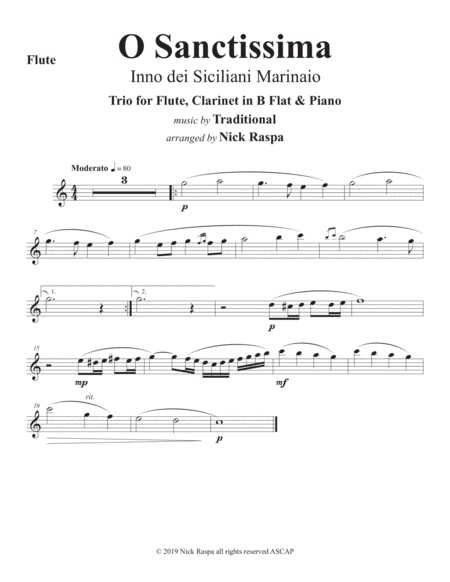 Free Sheet Music O Sanctissima Flute Clarinet Piano Flute Part
