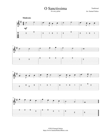 Free Sheet Music O Sanctissima For Easy Guitar With Tab