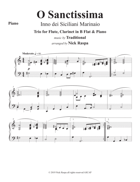 Free Sheet Music O Santissima Flute Clarinet Piano Piano Part