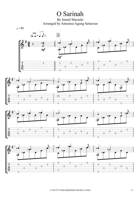 O Sarinah Solo Guitar Tablature Sheet Music