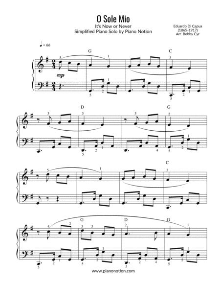 Free Sheet Music O Sole Mio Its Now Or Never Simplified Piano Solo
