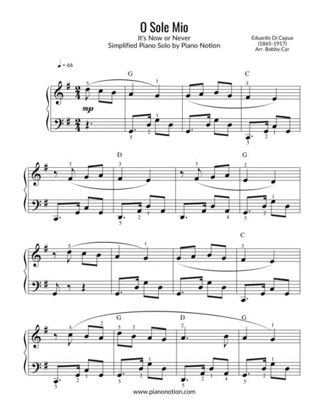 O Sole Mio Its Now Or Never Simplified Piano Solo Sheet Music