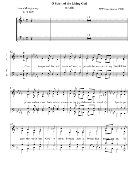 Free Sheet Music O Spirit Of The Living God Satb