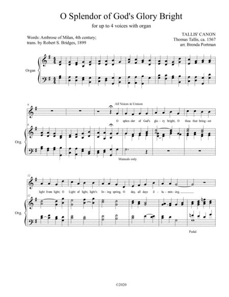 Free Sheet Music O Splendor Of Gods Glory Bright Tallis Canon For Small Choir Brenda Portman