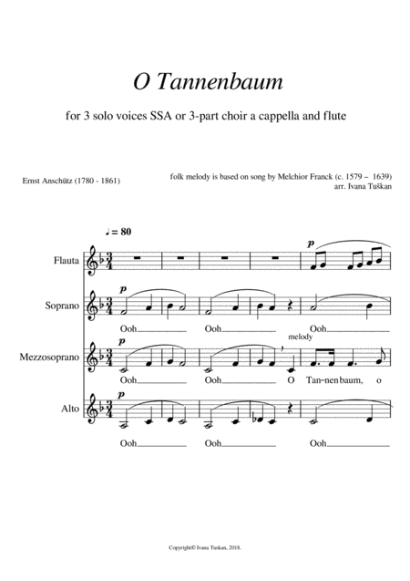 O Tannenbaum For Ssa And Flute Sheet Music