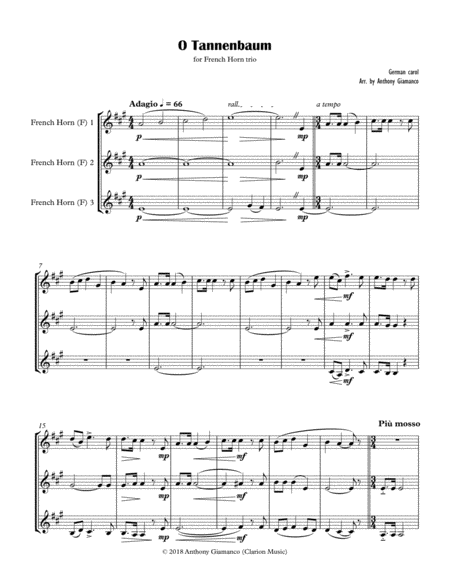 O Tannenbaum French Horn Trio 2018 Holiday Contest Entry Sheet Music