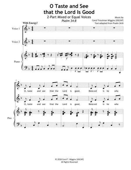 O Taste And See That The Lord Is Good 2 Part Sheet Music