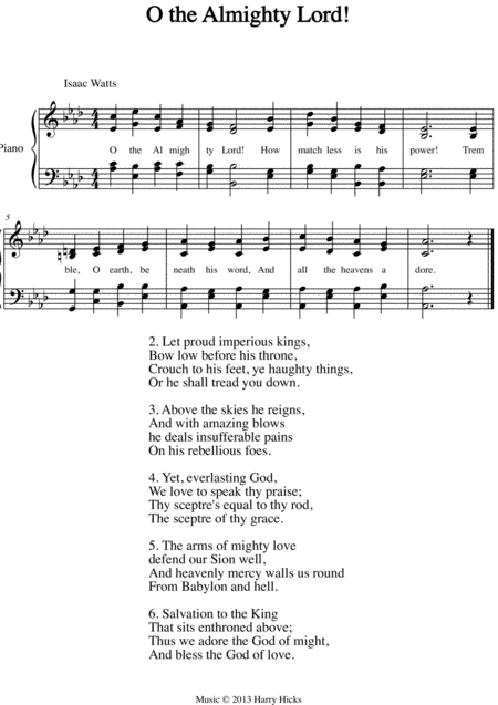 O The Almighty Lord A New Tune To A Wonderful Isaac Watts Hymn Sheet Music