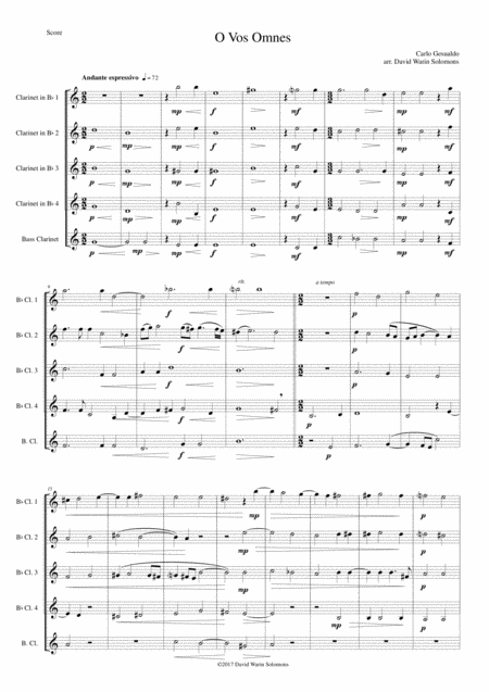 O Vos Omnes Arranged For Clarinet Quintet 4 B Flats And 1 Bass Sheet Music