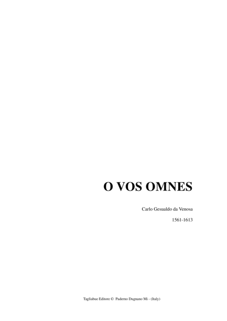 O Vos Omnes Gesualdo Da Venosa For Sattb Choir Sheet Music