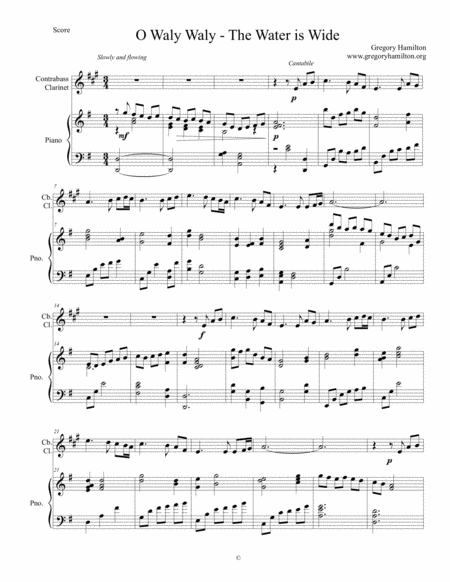 Free Sheet Music O Waly Waly For Contrabass Clarinet And Piano