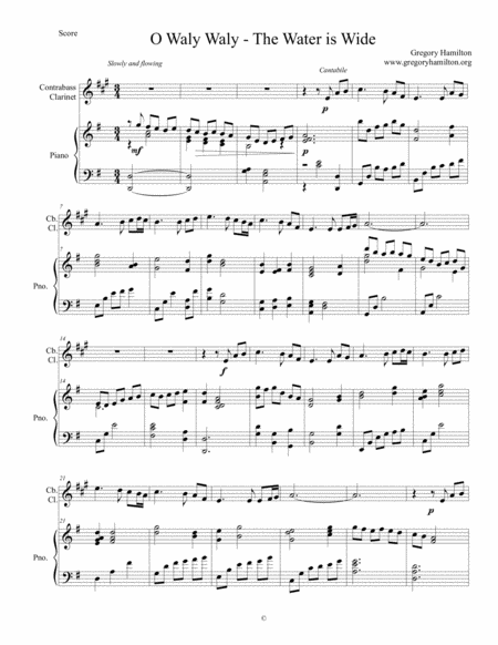 O Waly Waly For Contrabass Clarinet And Piano Sheet Music