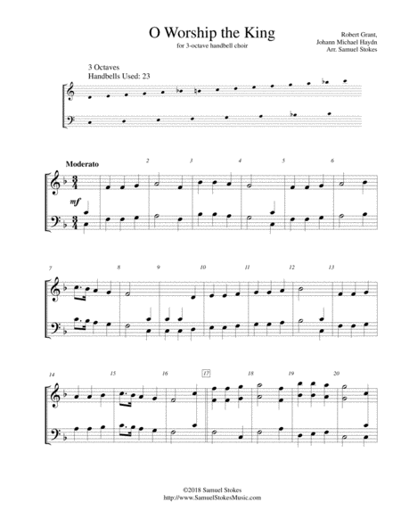 Free Sheet Music O Worship The King For 3 Octave Handbell Choir