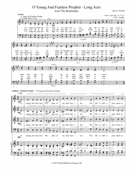 Free Sheet Music O Young And Fearless Prophet Long Acre Anthem Chorale Variant
