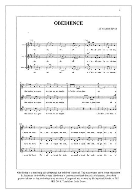 Obedience Is A Virtue Sheet Music