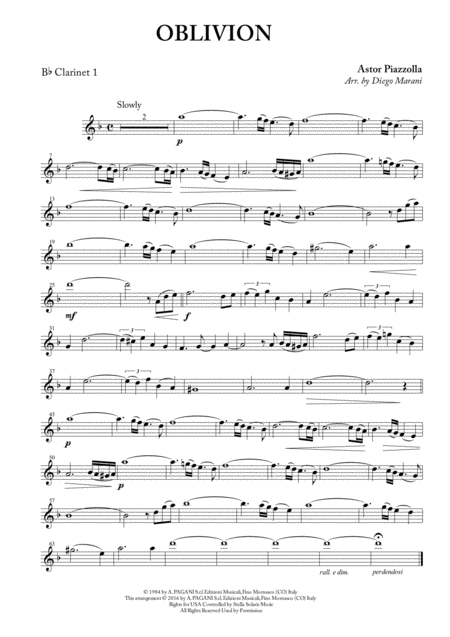 Oblivion For Clarinet Quartet Sheet Music