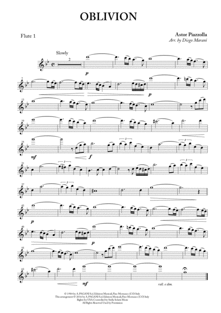 Oblivion For Flute Quartet Sheet Music