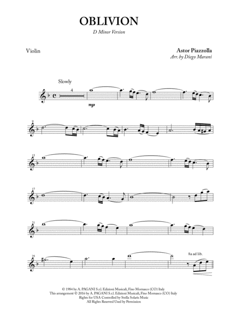 Free Sheet Music Oblivion For Violin And Piano