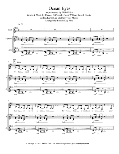 Free Sheet Music Ocean Eyes Ssaa A Cappella