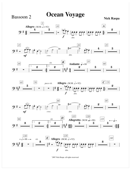 Ocean Voyage Bassoon 2 Part Sheet Music