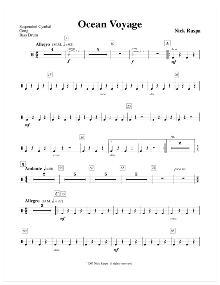 Ocean Voyage Cymbals Gong And Bass Drum Part Sheet Music