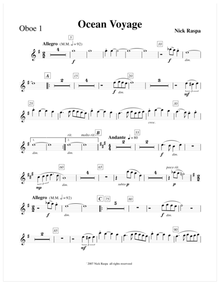 Ocean Voyage Oboe 1 Part Sheet Music