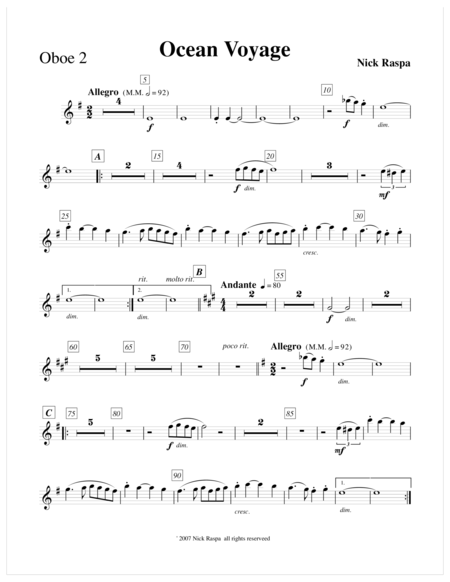 Ocean Voyage Oboe 2 Part Sheet Music