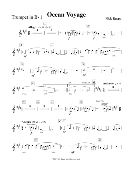 Ocean Voyage Trumpet 1 Part Sheet Music